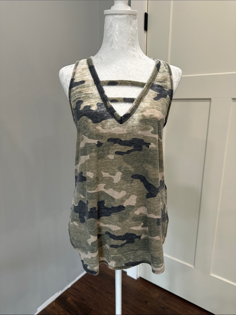 Express Olive Camo V-Neck Strappy Tank